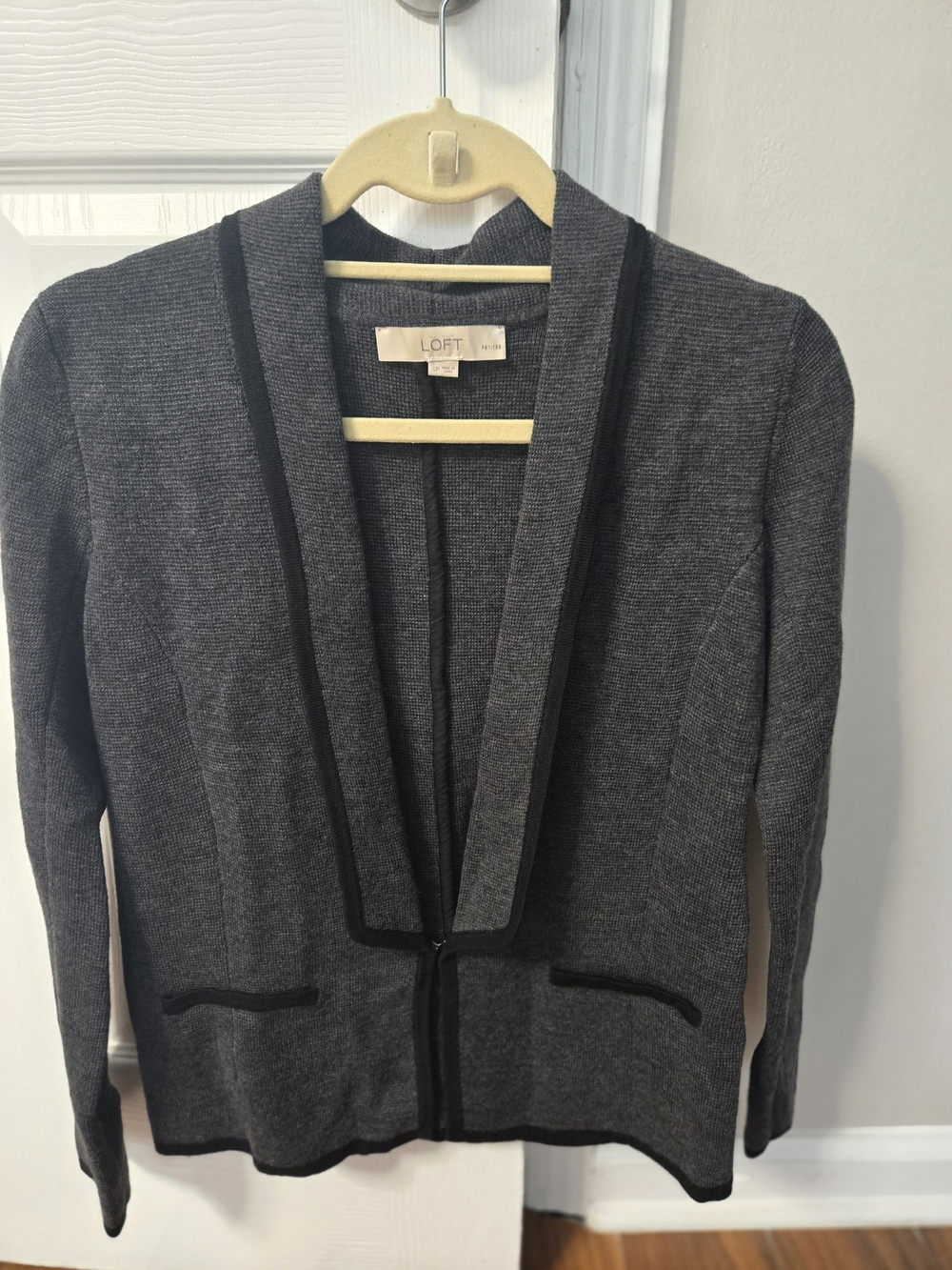 LOFT Women's Gray Knit Blazer Cardigan S PETITE